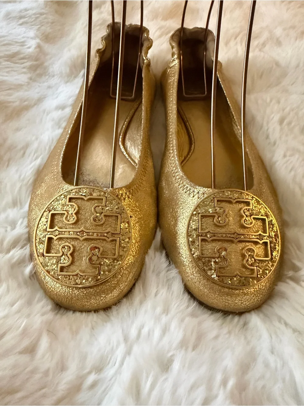 Tory Burch size 9 ‘bling’ Metallic Gold Ballet Flats